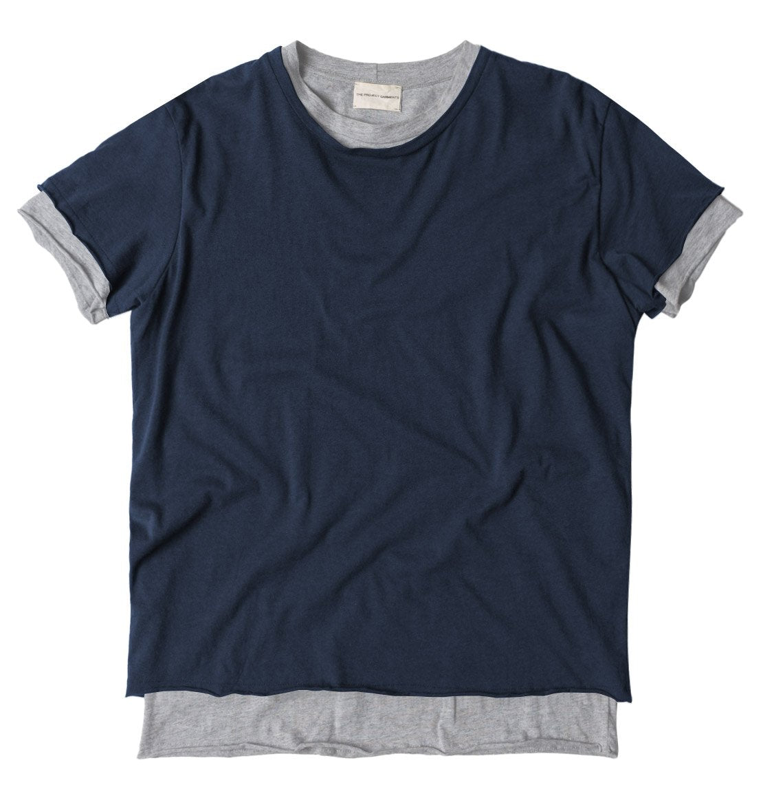 Ανδρική Μπλούζα Λαιμόκοψη The Project Garments Double Effect Crew Neck Wool Blend Tee Shirt Navy Blue